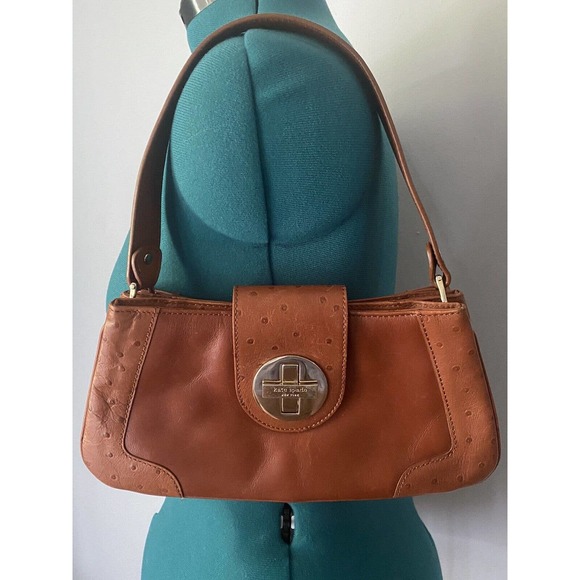 Brown Leather (?) Look Kate Spade Handbag Purse Turnlock Open - Picture 1 of 6